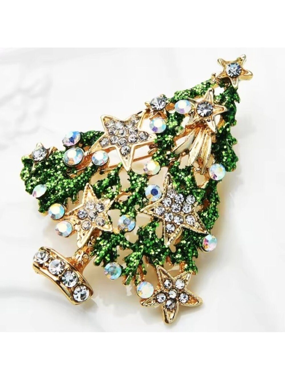 Christmas Tree Green Gold Brooch